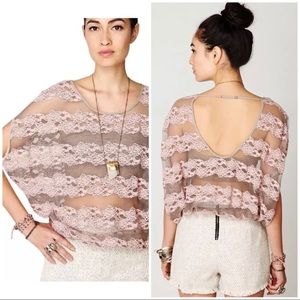 Free People Pink County Fair Lace Oversized Top